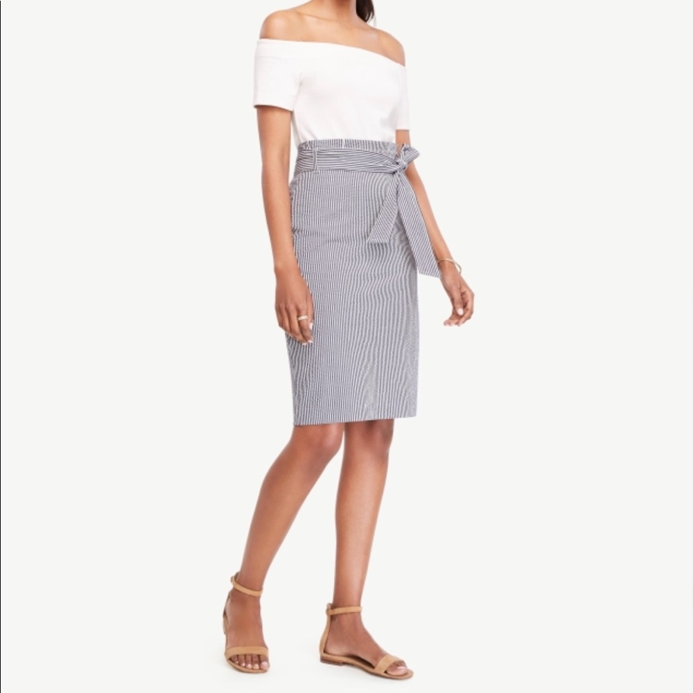Brand new striped paper bag waist tie skirt